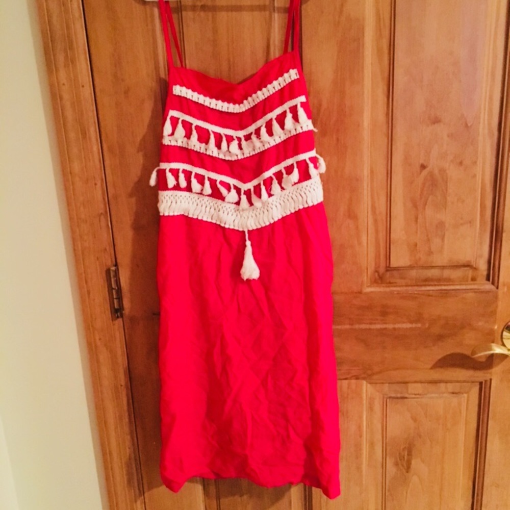 Oasap Pink Tassel Embroidered Tank Dress